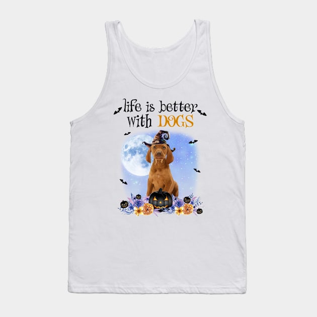 Vizsla Witch Hat Life Is Better With Dogs Halloween Tank Top by cyberpunk art